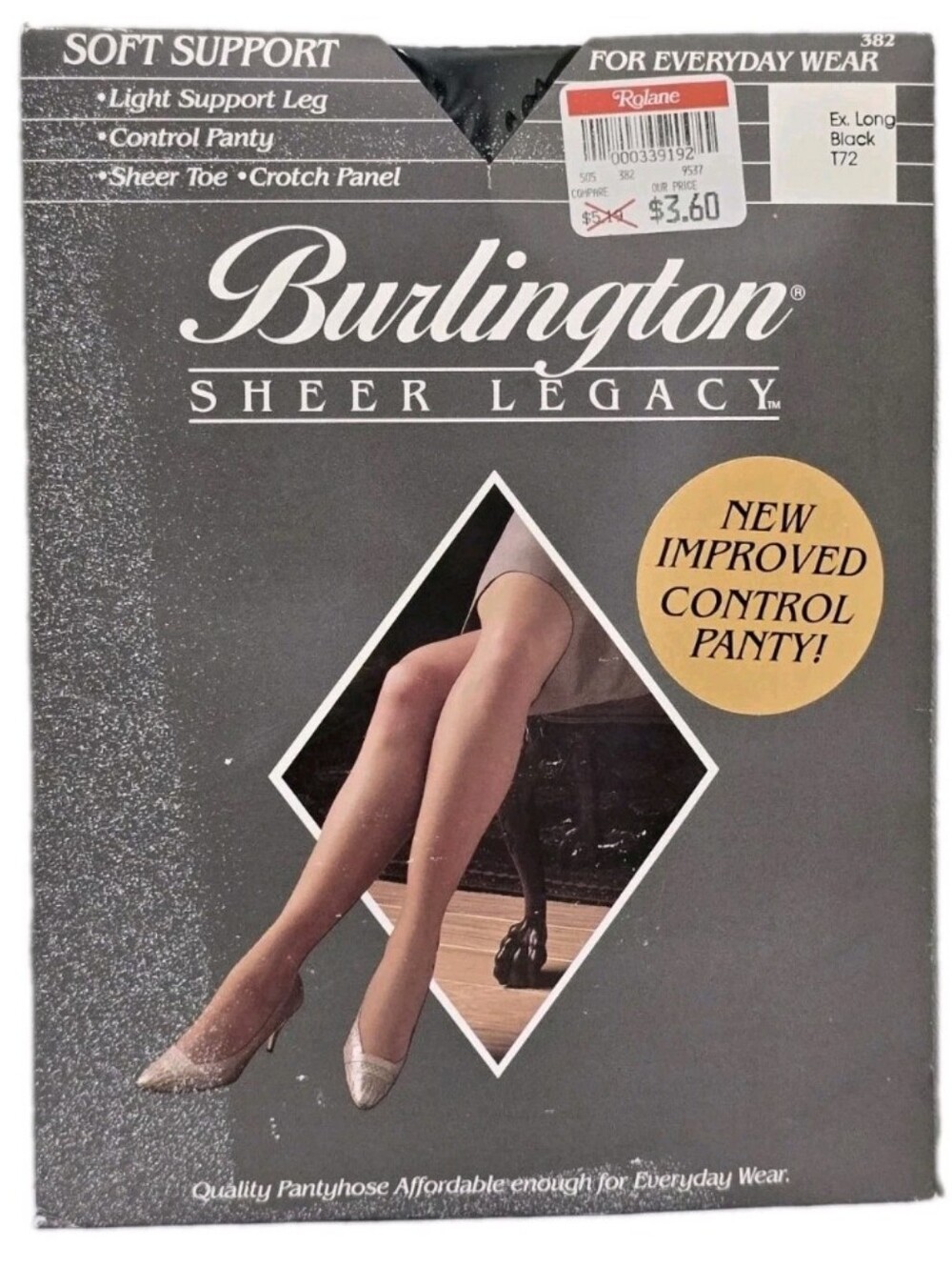 vintage BURLINGTON Sheer Legacy Pantyhose Extra Long Black T72 Soft Support